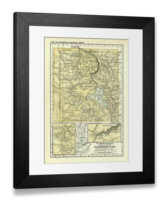 Framed Print : Yellowstone Park Wyoming map 1898 Framed Print : Yellowstone Park Wyoming map 1898