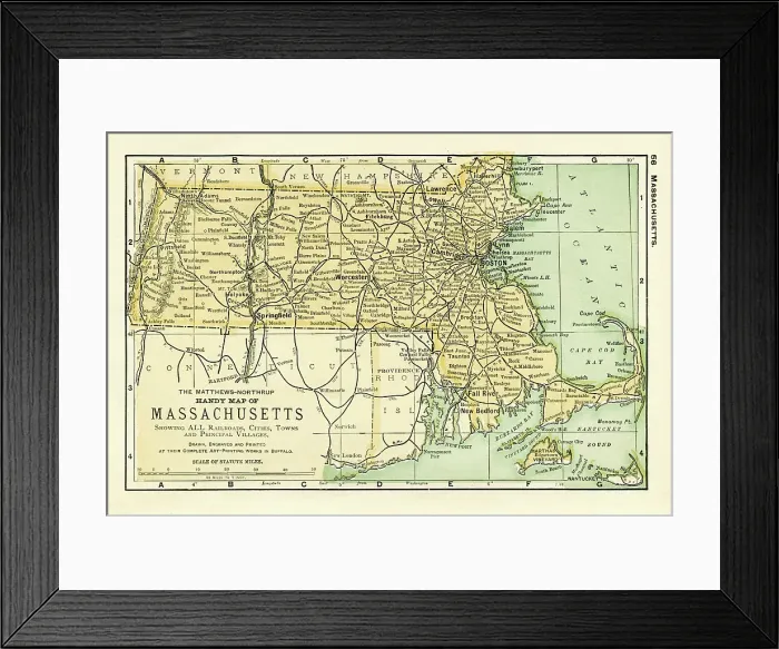 Framed Print : Massachusetts map 1898 Framed Print : Massachusetts map 1898