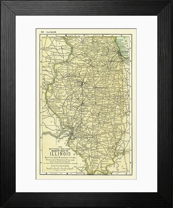 Framed Print : Illinois USA map 1898 Framed Print : Illinois USA map 1898