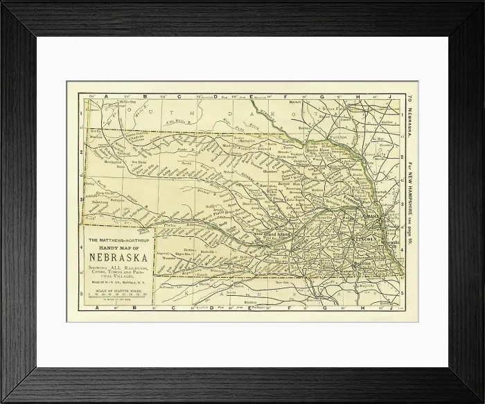 Framed Print : Nebraska USA map 1898 Framed Print : Nebraska USA map 1898