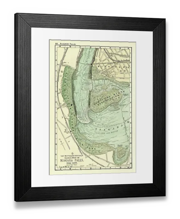 Framed Print : Niagara falls USA map 1898 Framed Print : Niagara falls USA map 1898