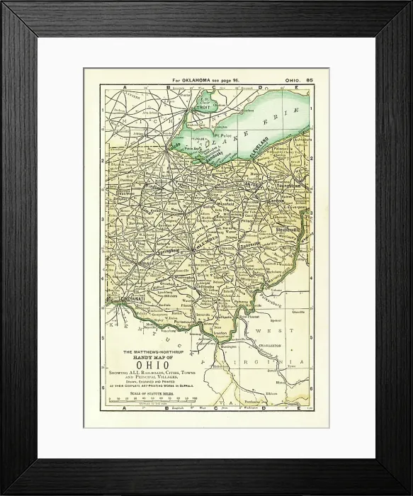 Framed Print : Ohio map 1898 Framed Print : Ohio map 1898