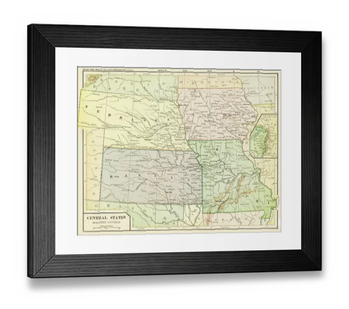 Framed Print : Map Central States 1899 Framed Print : Map Central States 1899