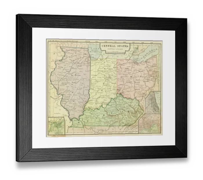 Framed Print : Map of USA Eastern Central states 1899 Framed Print : Map of USA Eastern Central states 1899