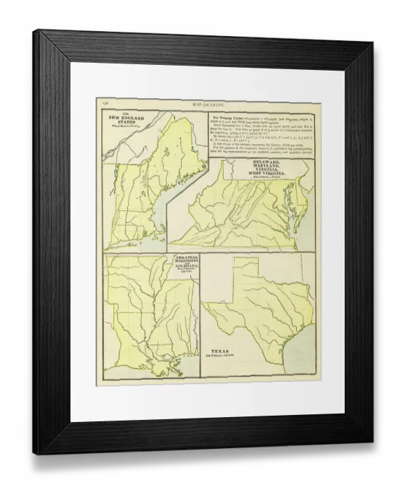 Framed Print : Map New England, Delaware, Texas 1899