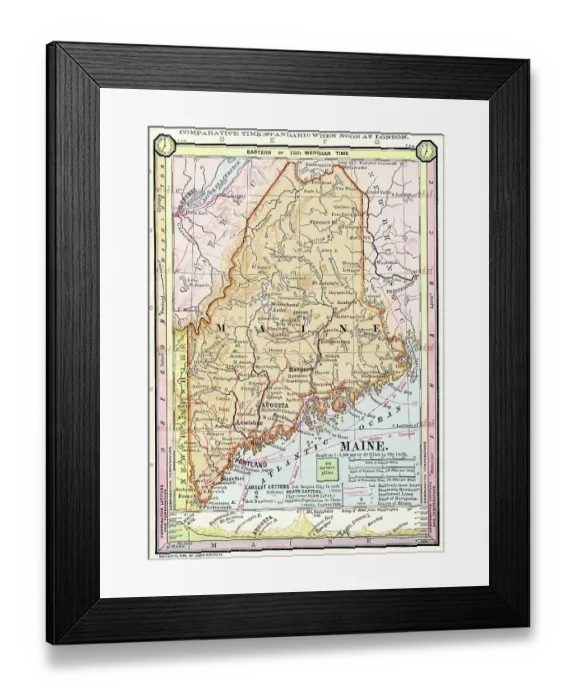 Framed Print : Map of Maine 1886 Framed Print : Map of Maine 1886