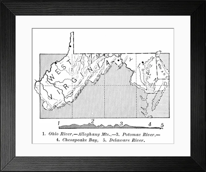 Framed Print : West Virginia state map 1886 Framed Print : West Virginia state map 1886