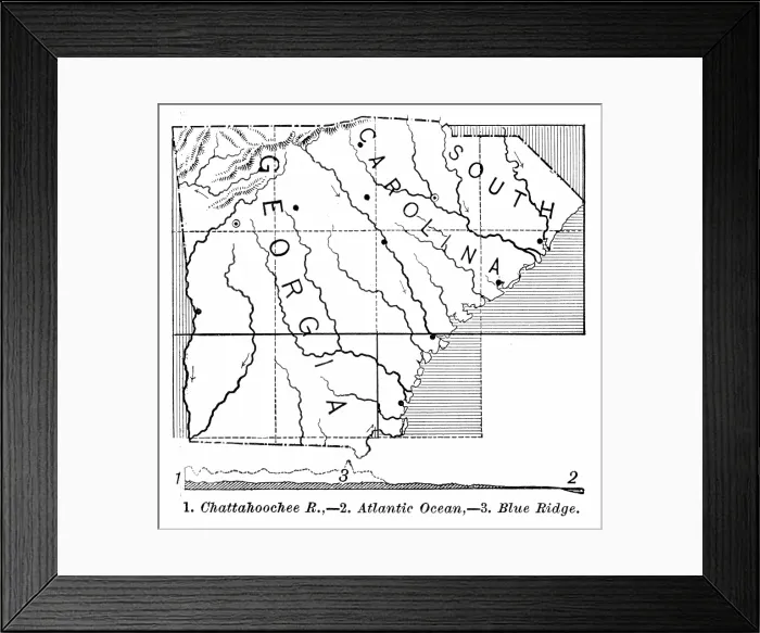 Framed Print : South Carolina and Georgia state map 1886 Framed Print : South Carolina and Georgia state map 1886