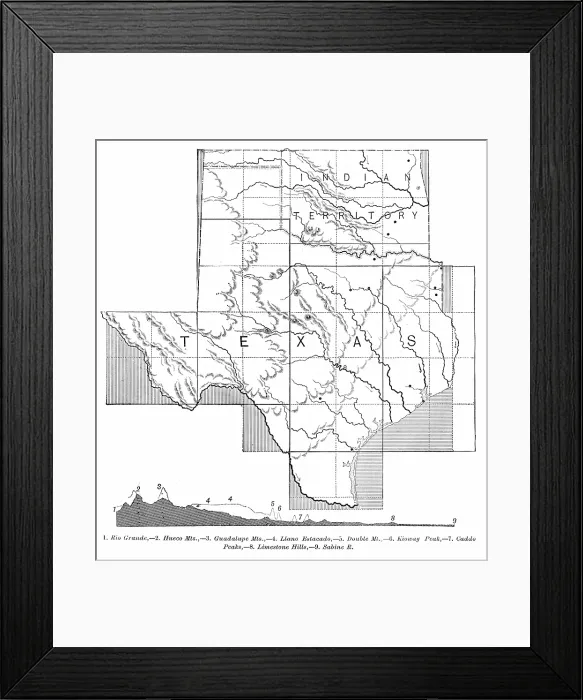 Framed Print : Texas state map 1886 Framed Print : Texas state map 1886