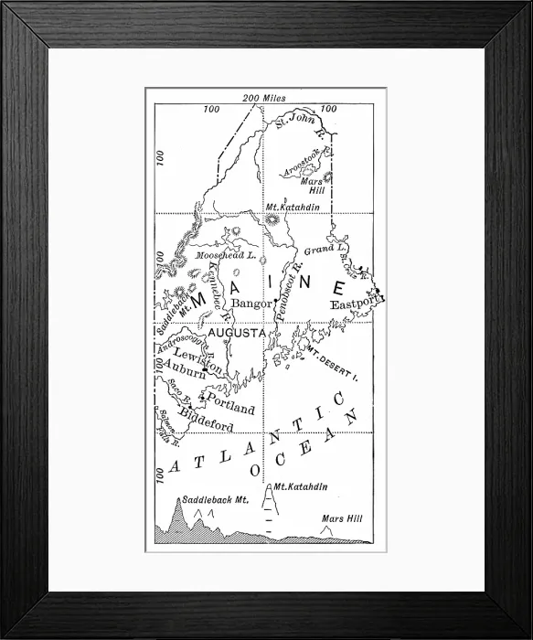 Framed Print : Map of Maine 1886 Framed Print : Map of Maine 1886