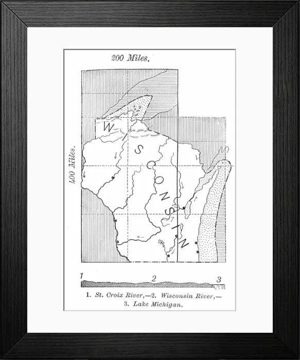 Framed Print : Wisconsin state map 1886 Framed Print : Wisconsin state map 1886