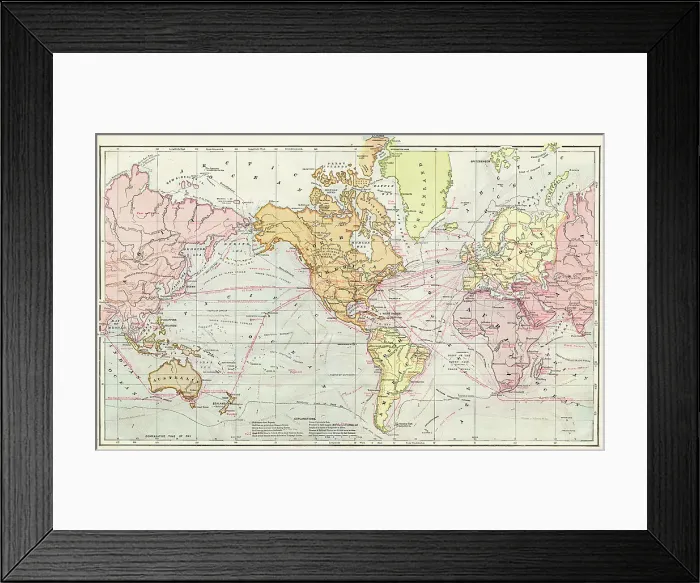 Framed Print : Map of the world 1886 Framed Print : Map of the world 1886