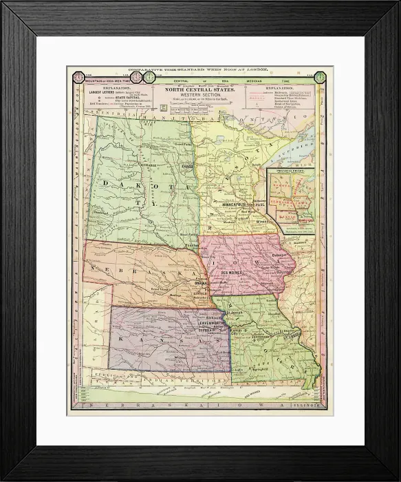 Framed Print : Map North Central States 1886 Framed Print : Map North Central States 1886