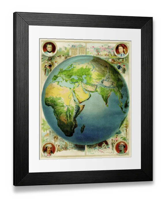 Framed Print : Eastern hemisphere map 1886 Framed Print : Eastern hemisphere map 1886