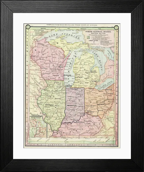 Framed Print : Map North Central States 1886