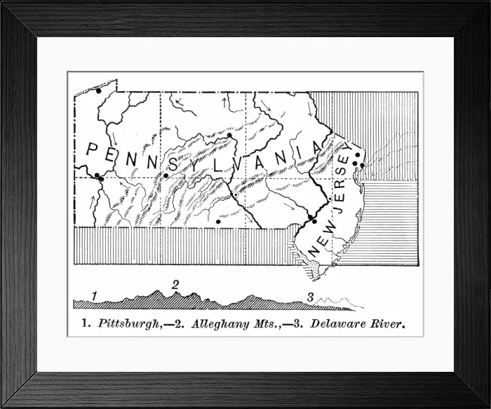 Framed Print : Pennsylvania state map 1886 Framed Print : Pennsylvania state map 1886