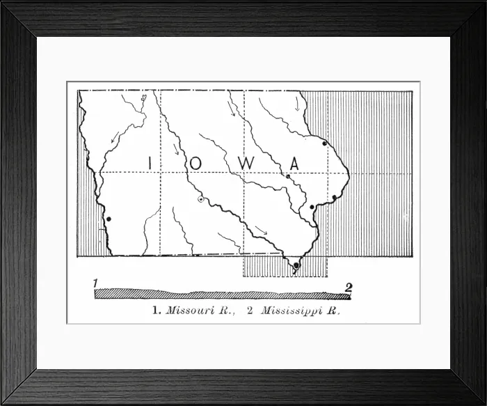 Framed Print : Iowa state map 1886 Framed Print : Iowa state map 1886