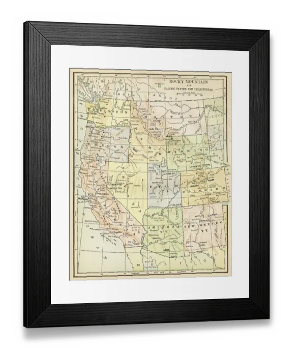 Framed Print : USA Pacific States map of 1888 Framed Print : USA Pacific States map of 1888