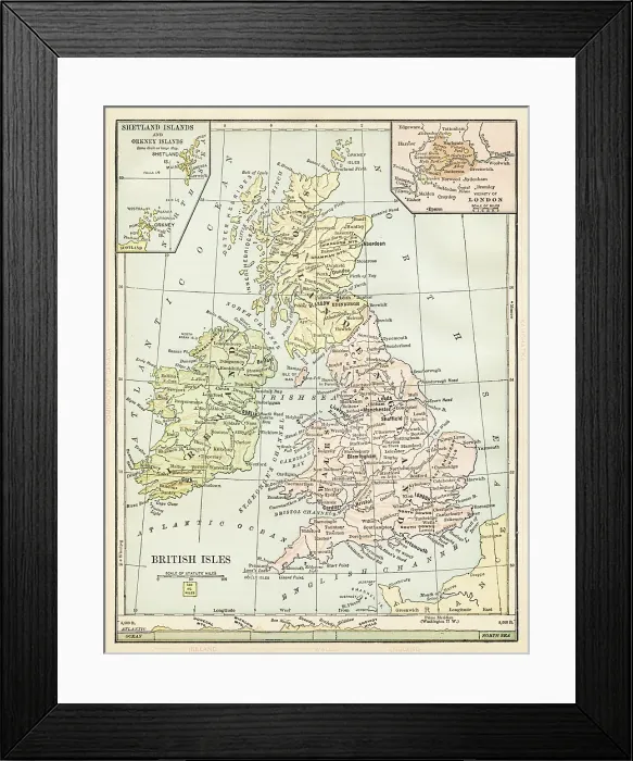 Framed Print : Map of the British Isles 1888 Framed Print : Map of the British Isles 1888