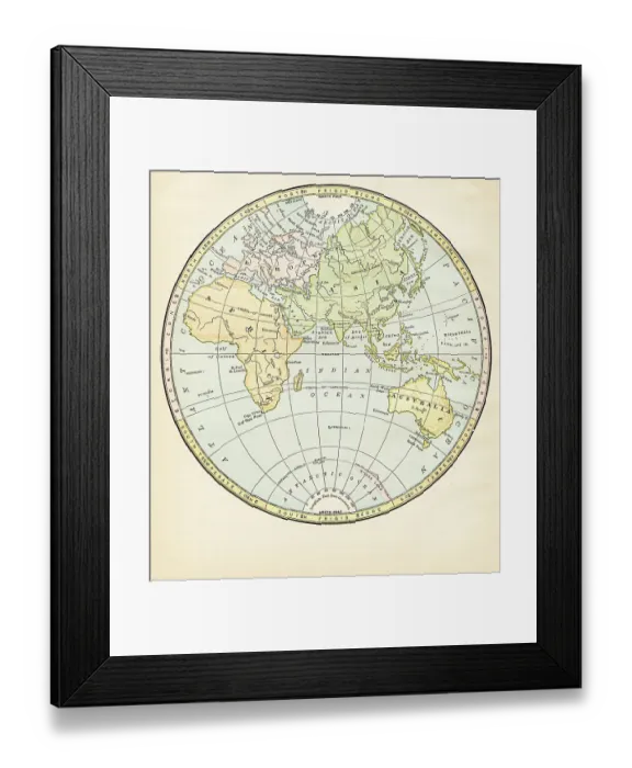 Framed Print : Map Eastern Hemisphere 1888 Framed Print : Map Eastern Hemisphere 1888