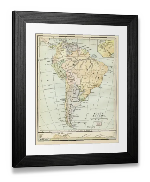 Framed Print : Map of South America 1888 Framed Print : Map of South America 1888