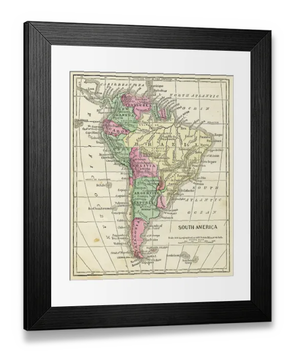 Framed Print : Map of South America 1871 Framed Print : Map of South America 1871