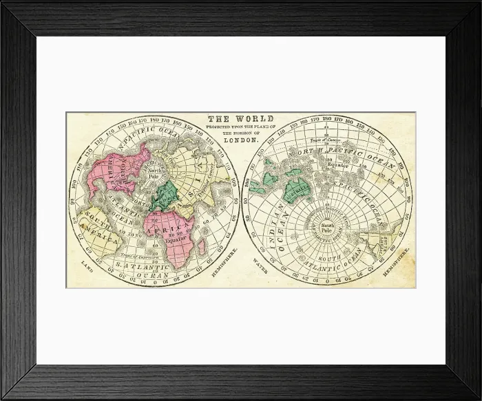 Framed Print : Map of the world in Hemispheres 1871 Framed Print : Map of the world in Hemispheres 1871
