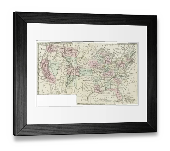 Framed Print : Map of United States 1871 Framed Print : Map of United States 1871