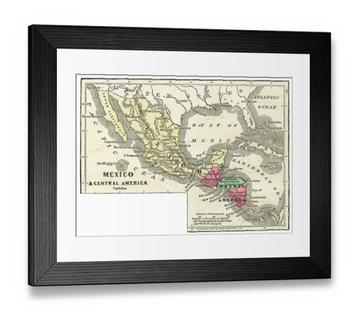 Framed Print : Map of Mexico and Central America map of 1871 Framed Print : Map of Mexico and Central America map of 1871