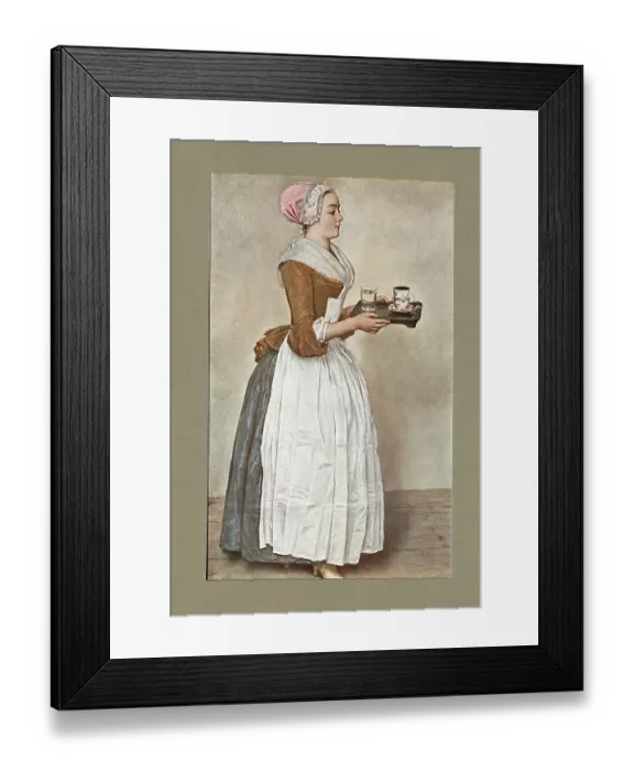 Framed Print : The Chocolate Girl, the Genevan artist Jean-Étienne Liotard, showing a maid serving drinking chocolate, 18th Century art Framed Print : The Chocolate Girl, the Genevan artist Jean-Étienne Liotard, showing a maid serving drinking chocolate, 18th Century art