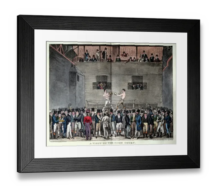 Framed Print : History of Sport, Boxing match, Boxers fighting at the Fives Court, St Martin's Street, London, 1822, by Robert Cruikshank
