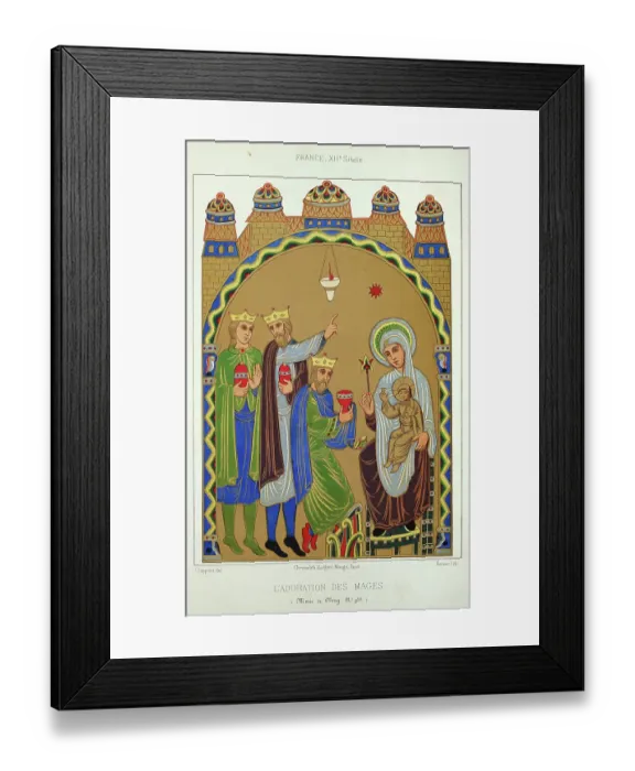 Framed Print : Medieval history, Art, Three Kings presenting gifts to Baby Jesus and Mary, Nativity scene, French 12th Century Framed Print : Medieval history, Art, Three Kings presenting gifts to Baby Jesus and Mary, Nativity scene, French 12th Century