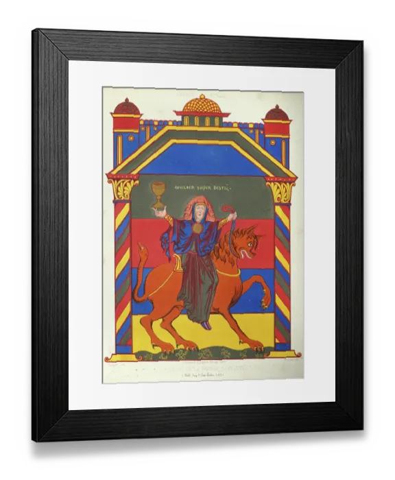 Framed Print : Babylon the Great or Whore of Babylon riding a demon, a symbolic female figure and a place of evil as mentioned in the Book of Revelation, French, 11th Century Framed Print : Babylon the Great or Whore of Babylon riding a demon, a symbolic female figure and a place of evil as mentioned in the Book of Revelation, French, 11th Century