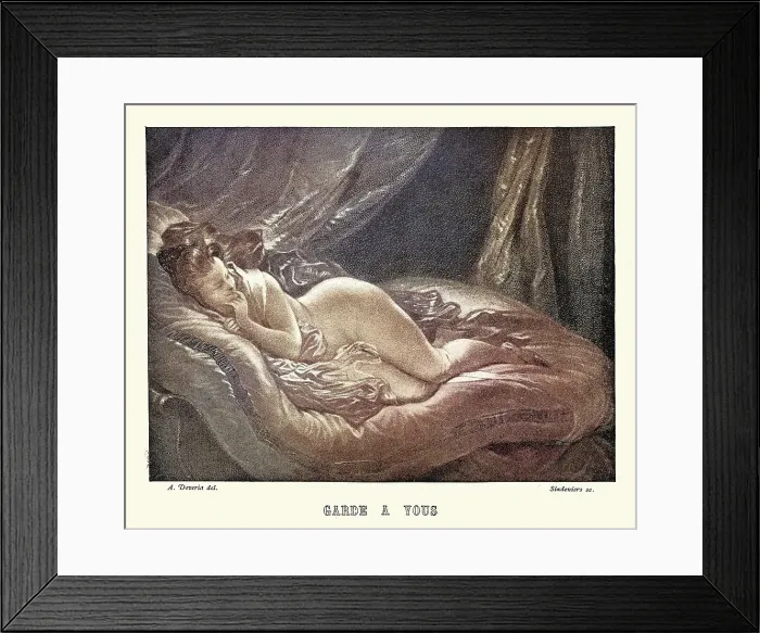 Framed Print : Garde a vous, Portrait of a woman in bed, after Achille Devéria, Vintage Victorian art Illustration, 19th Century Framed Print : Garde a vous, Portrait of a woman in bed, after Achille Devéria, Vintage Victorian art Illustration, 19th Century