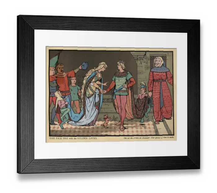 Framed Print : Illustrated Fairy tales, Mythology, Princess marrying the brave knight Avenant, The Fair One with the Golden Locks, Vintage Illustration, 19th Century Framed Print : Illustrated Fairy tales, Mythology, Princess marrying the brave knight Avenant, The Fair One with the Golden Locks, Vintage Illustration, 19th Century
