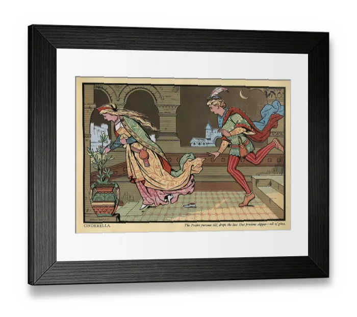 Framed Print : Illustrated Fairy tales, Cinderella losing the glass slipper, Vintage Illustration, 19th Century