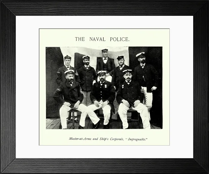 Framed Print : British Royal Navy naval police, Master at Arms and Ship's Corporals, HMS Impregnable, 1890s, Victorian Military History Framed Print : British Royal Navy naval police, Master at Arms and Ship's Corporals, HMS Impregnable, 1890s, Victorian Military History