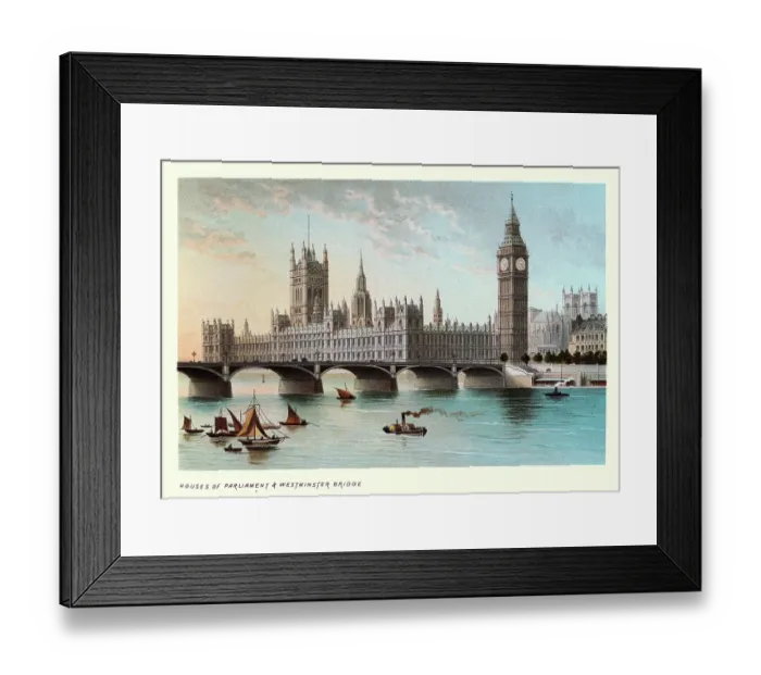 Framed Print : Houses of Parliament and Westminster Bridge, Victorian London Landmarks, 19th Century Framed Print : Houses of Parliament and Westminster Bridge, Victorian London Landmarks, 19th Century