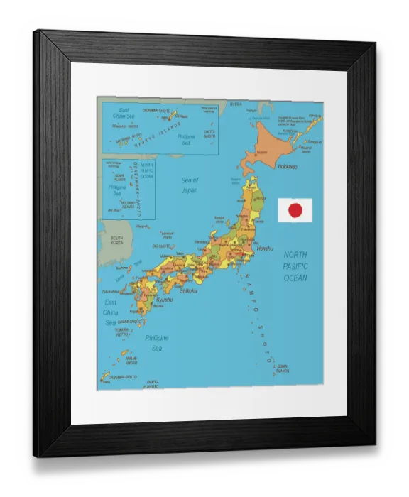 Framed Print : Map of Japan with flag Framed Print : Map of Japan with flag