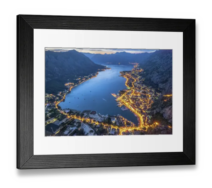 Framed Print : Night view of Kotor city skyline, Kotor Bay, Montenegro Framed Print : Night view of Kotor city skyline, Kotor Bay, Montenegro