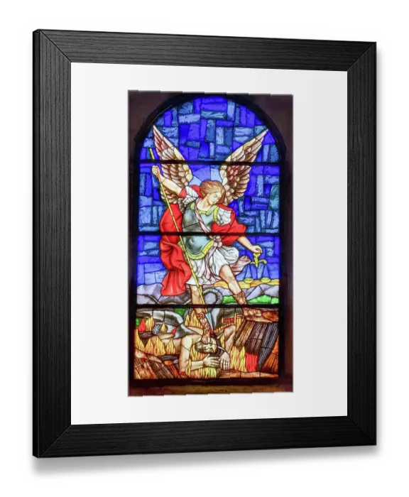 Framed Print : Stained Glass Window with archangel Michael, St. Blaise Church, Vodnjan, Istria, Croatia Framed Print : Stained Glass Window with archangel Michael, St. Blaise Church, Vodnjan, Istria, Croatia