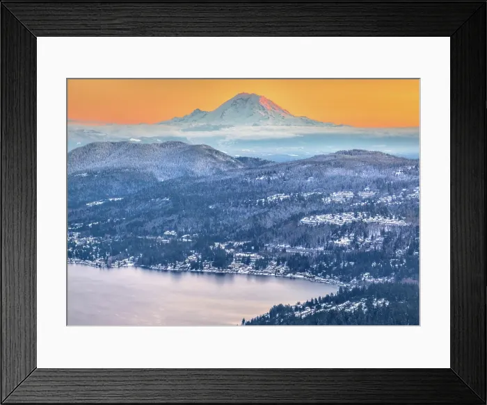 Framed Print : Sunset over Mount Rainier, Lake Sammamish, Bellevue Washington, USA Framed Print : Sunset over Mount Rainier, Lake Sammamish, Bellevue Washington, USA