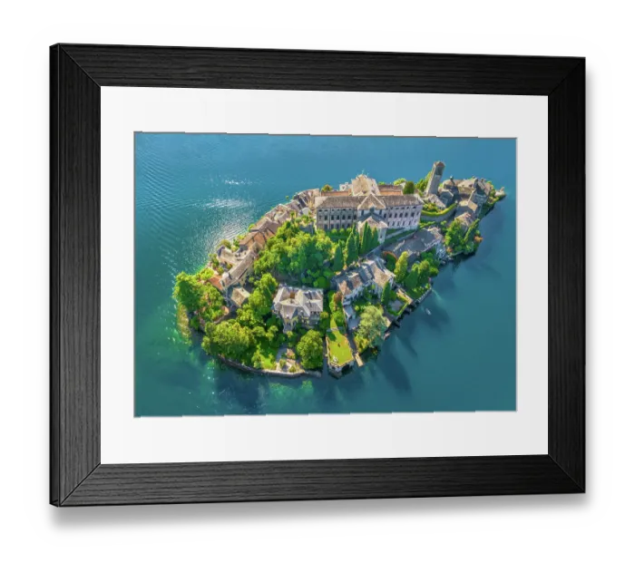 Framed Print : Aerial view of Isola San Giulio (St. Julius Island) in Lake Orta, Italy Framed Print : Aerial view of Isola San Giulio (St. Julius Island) in Lake Orta, Italy