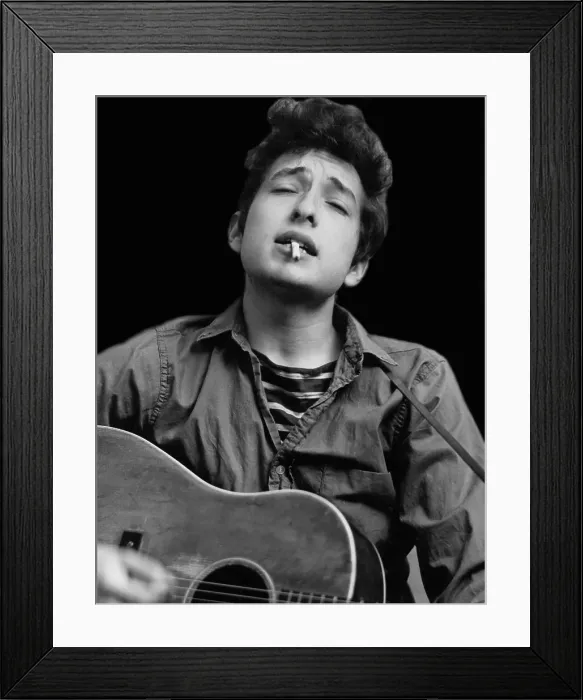 Framed Print : Bob Dylan Portrait With Acoustic & Cigarette Framed Print : Bob Dylan Portrait With Acoustic & Cigarette