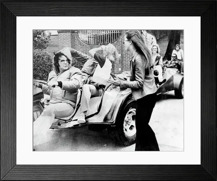 Framed Print : Rock and roll singer Elvis Presley leads a caravan of 3-wheelers Framed Print : Rock and roll singer Elvis Presley leads a caravan of 3-wheelers
