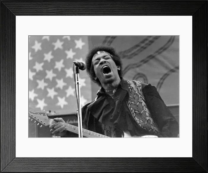 Framed Print : Jimi In Front Of An American Flag Framed Print : Jimi In Front Of An American Flag