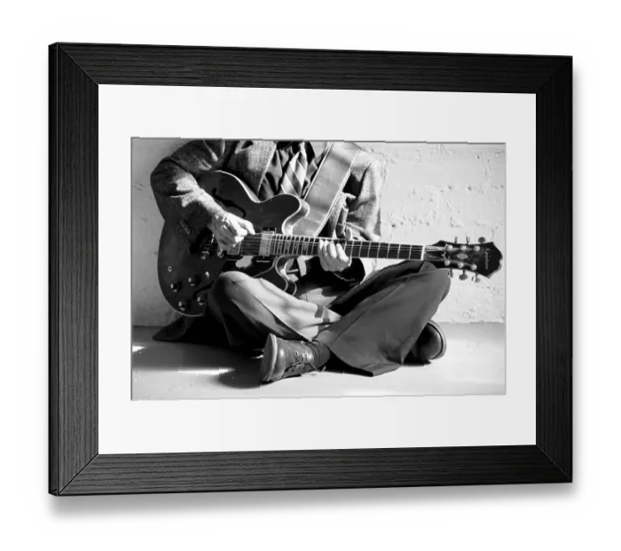 Framed Print : Jazz Guitarist black and white portrait Framed Print : Jazz Guitarist black and white portrait