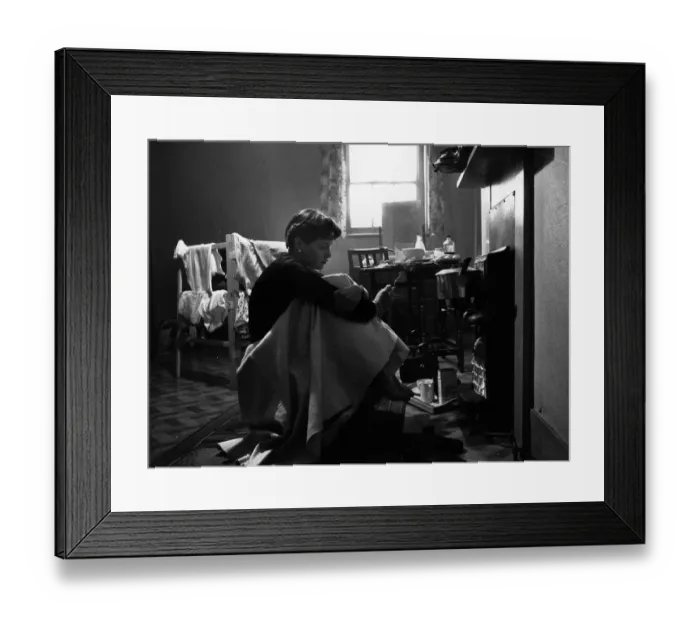 Framed Print : Solitude. Katharine Whitehorn sitting alone in front of her electric heater Framed Print : Solitude. Katharine Whitehorn sitting alone in front of her electric heater