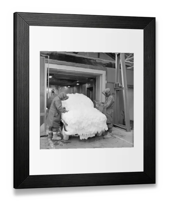 Framed Print : Ice Car. The new 1955 Sunbeam Rapier undergoes tests at the Rootes Group Framed Print : Ice Car. The new 1955 Sunbeam Rapier undergoes tests at the Rootes Group