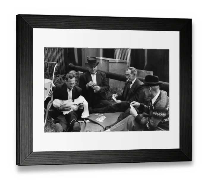Framed Print : Card Game. A group of Polish immigrants playing cards at a hotel in Gloucestershire Framed Print : Card Game. A group of Polish immigrants playing cards at a hotel in Gloucestershire